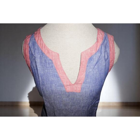 Sigrid Olsen 100% Linen Sleeveless Dress – Blue with Pink Trim – V-Neck – Size M - Picture 4 of 12